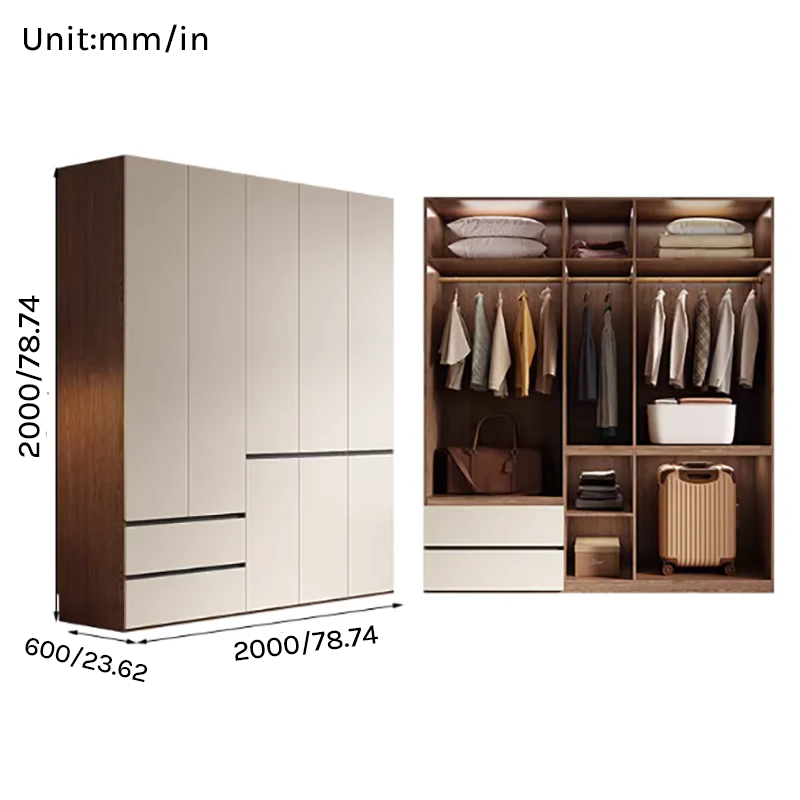 Aura Series - 2000mm Grand Modern Wardrobe - Handleless Geometric White Closet System