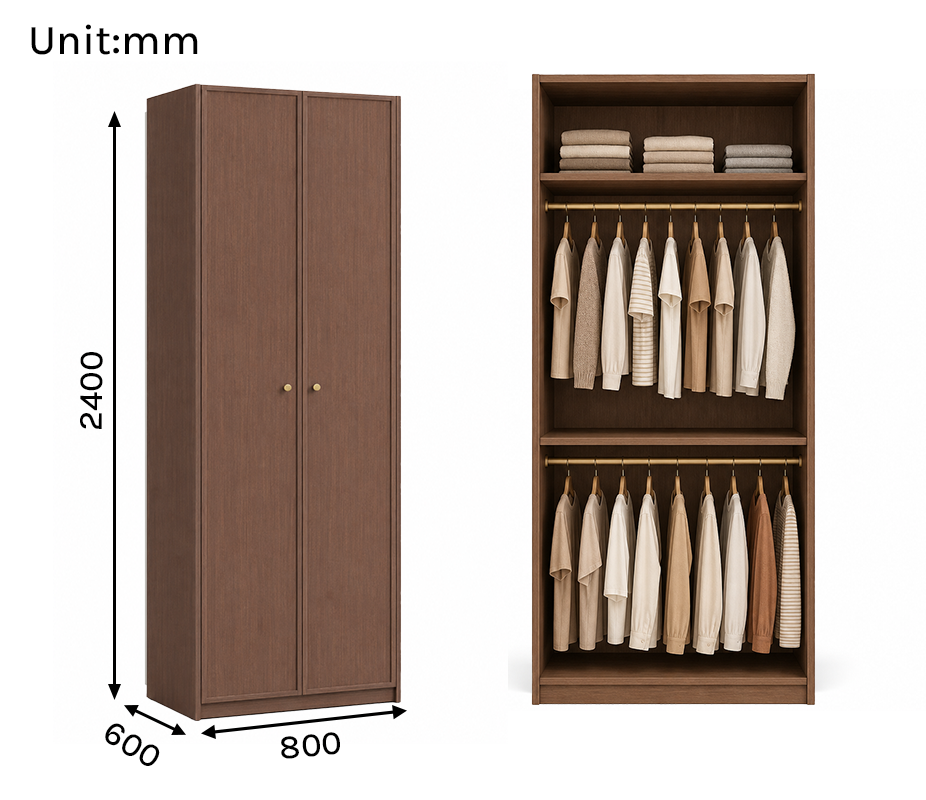 Linea Series - 800mm Compact Framed Wardrobe - Extra-Tall Minimalist Two-Door Closet