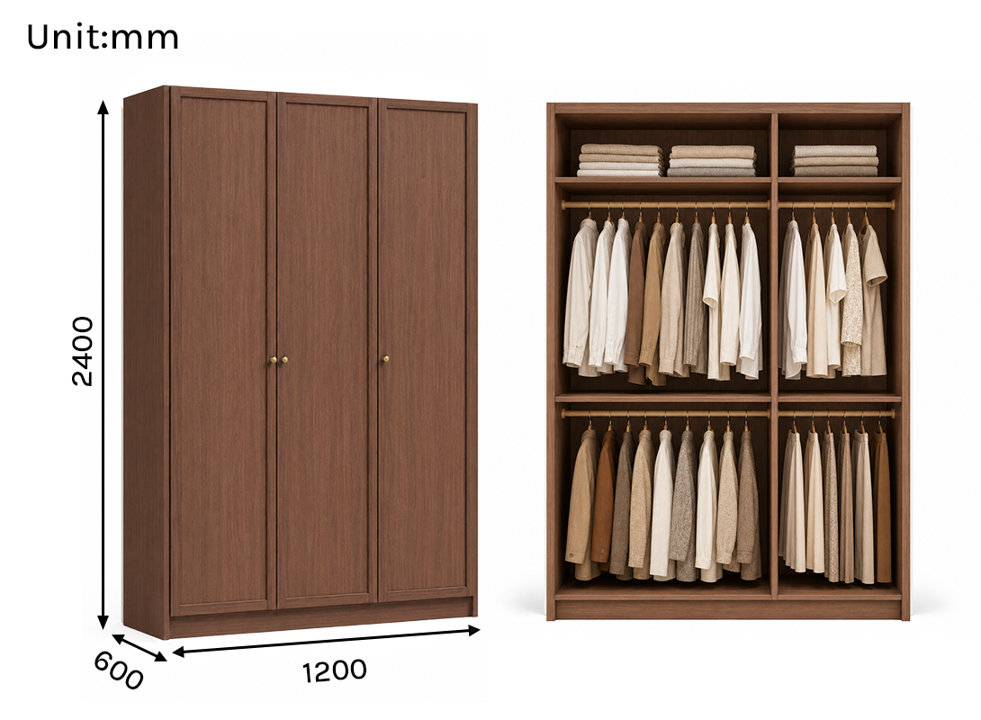 Linea Series - 1200mm Modern Framed Wardrobe - Extra-Tall Minimalist Three-Door Closet