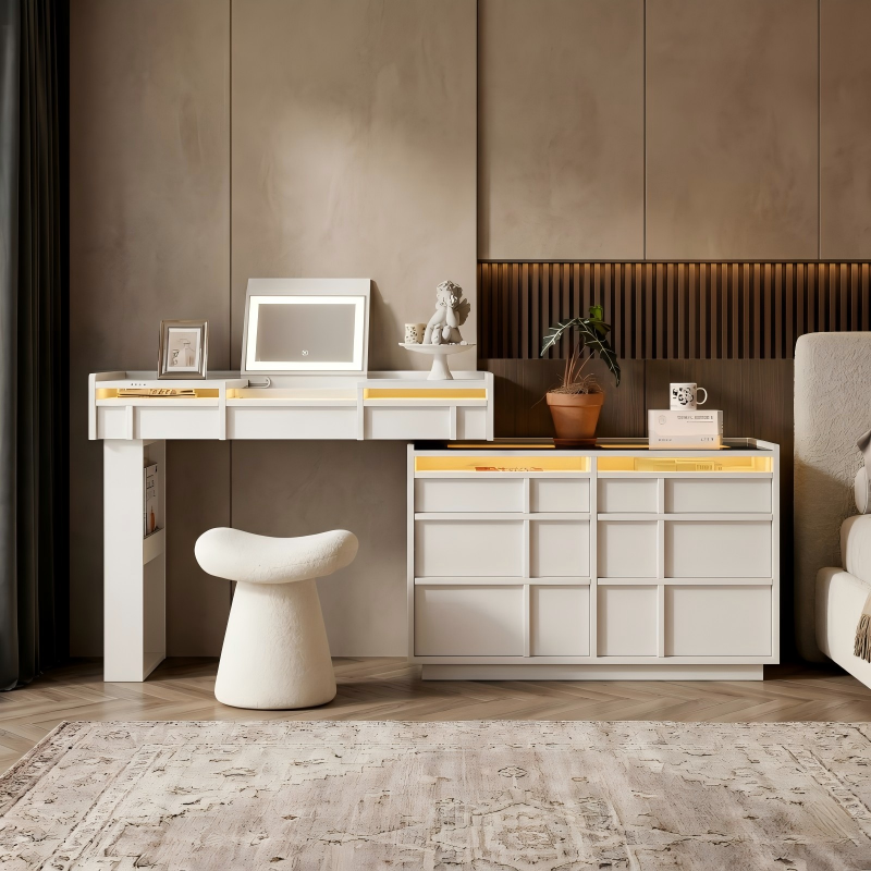 Cheron Series - V1200mm + C1200mm | Modern Cream Soft Minimalist Makeup Vanity