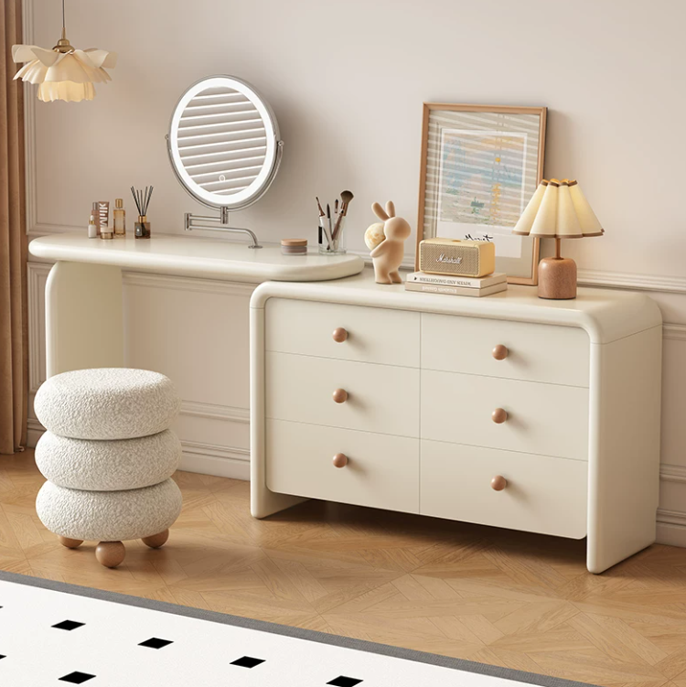 Cloud Series - V1200mm + C1200mm | Curved Soft Minimalist 6-Drawer Dressing Table