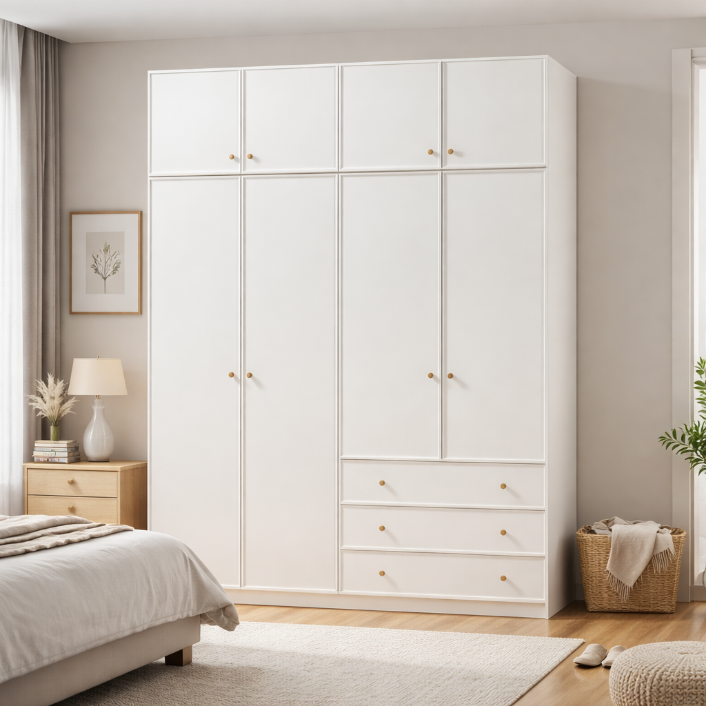 1.6m Master Bedroom Wardrobe - Modular White Closet with Optional Top Cabinets
