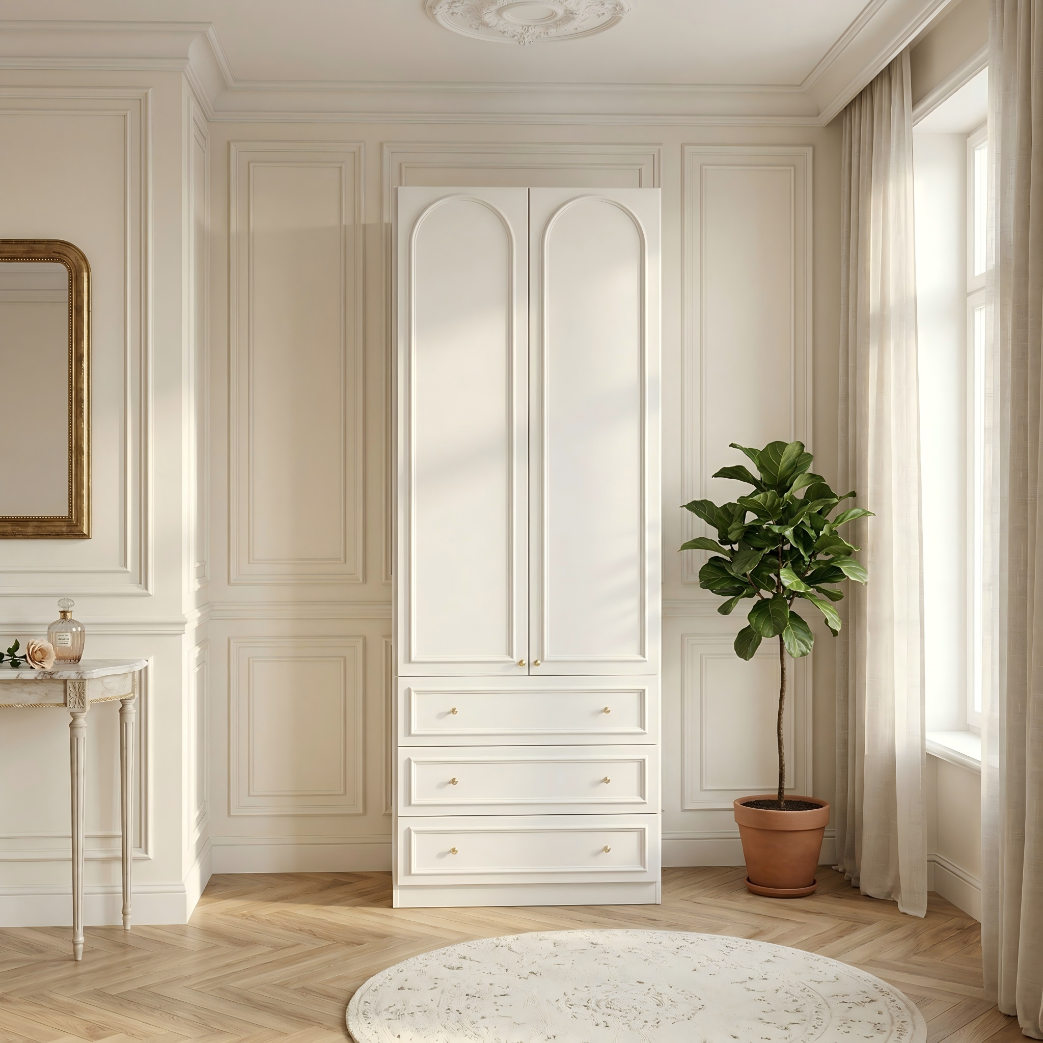 0.8m Compact Bedroom Wardrobe -Narrow French Cream Style Closet