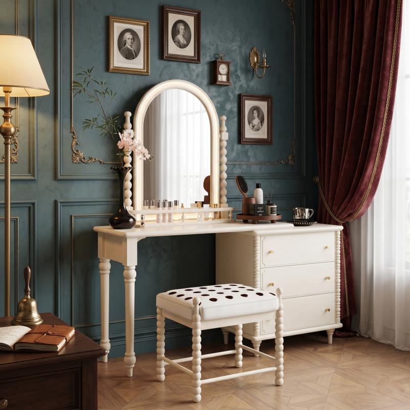 Milade Series - V1000mm + C600mm | French Vintage Dressing Table with Drawers