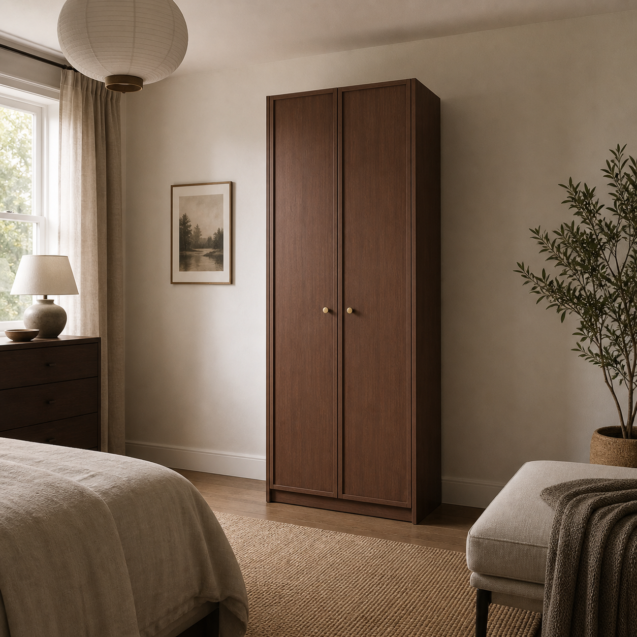 Linea Series - 800mm Compact Framed Wardrobe - Extra-Tall Minimalist Two-Door Closet