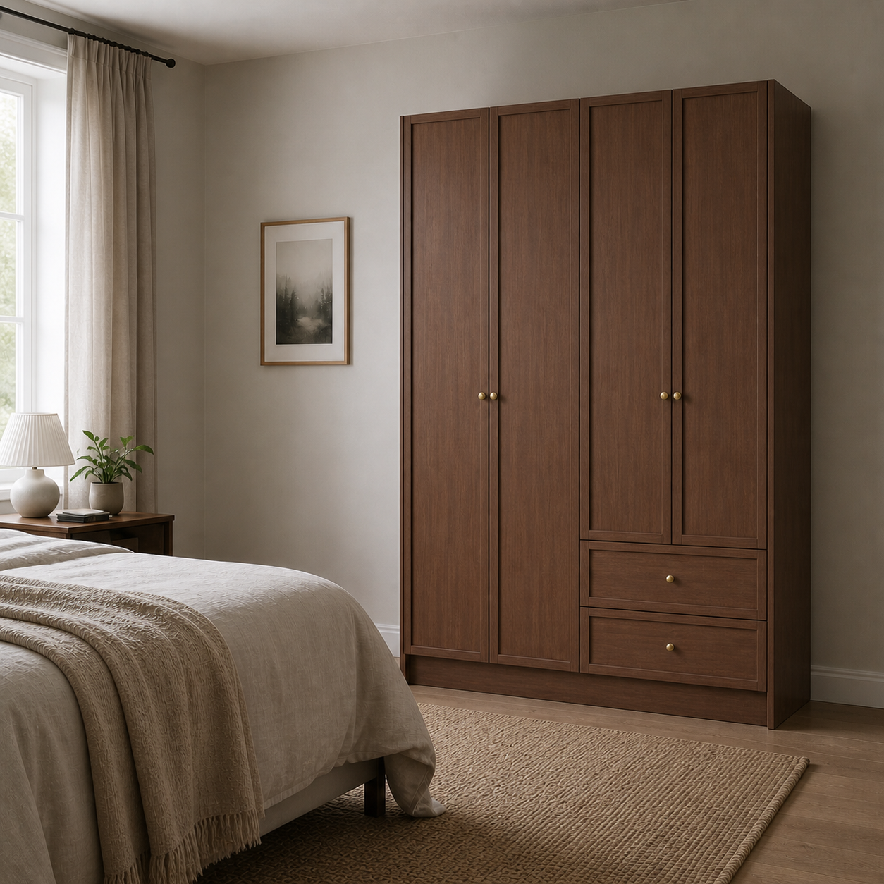 Linea Series - 1400mm Modular Framed Wardrobe - Extra-Tall Four-Door Closet with Drawers