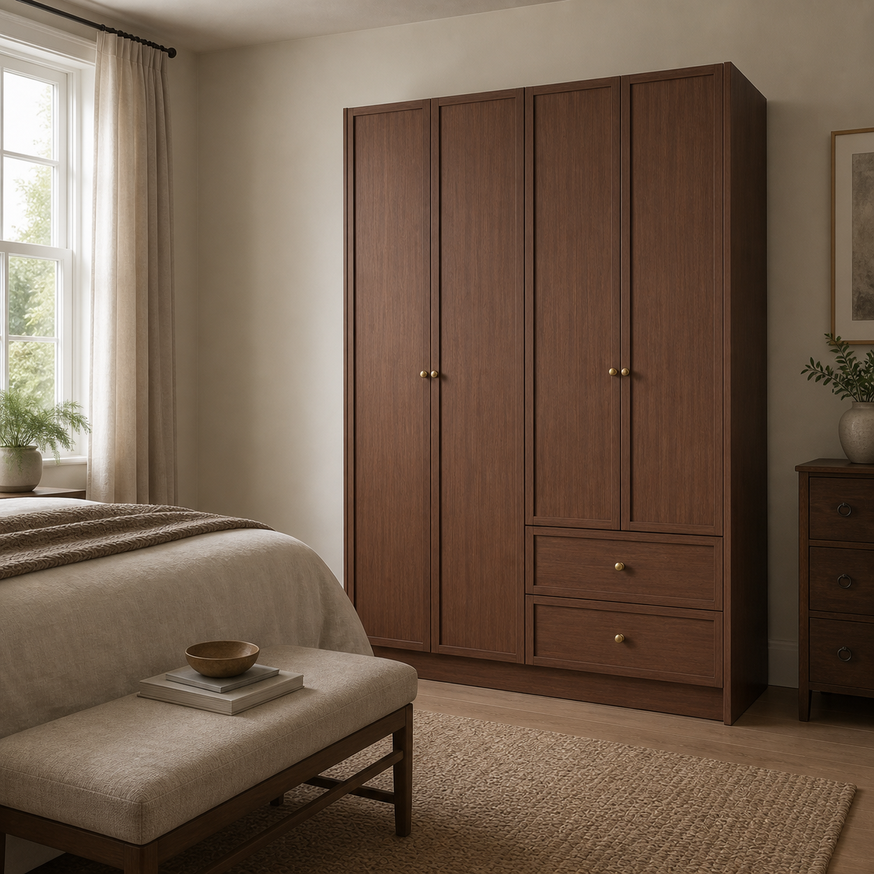 Linea Series - 1600mm Master Bedroom Framed Wardrobe - Extra-Tall Four-Door Closet with Drawers