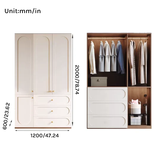 Louvre Series - 1200mm Bedroom Wardrobe - French Cream Style Large Freestanding Closet
