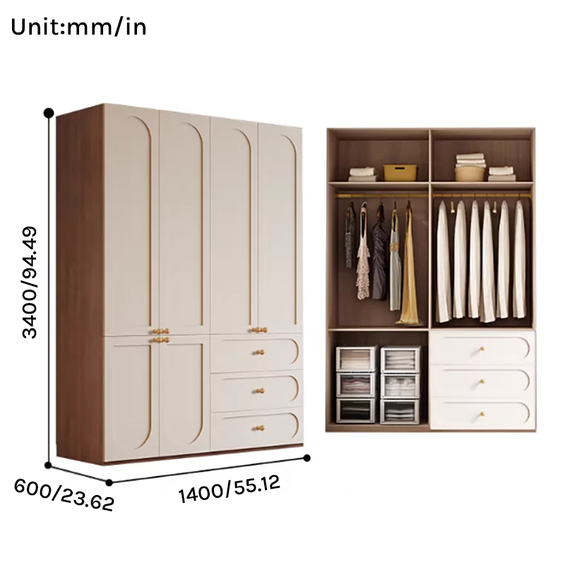 Louvre Series - 1400mm Bedroom Wardrobe - French Cream Style Extra Wide Family Closet