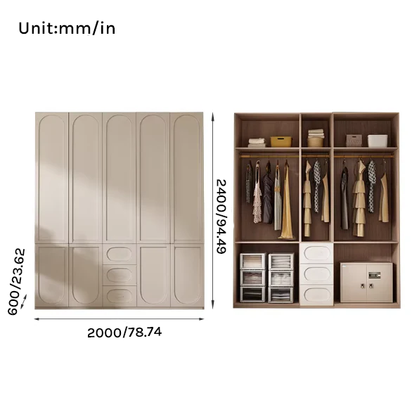 Louvre Series - 2000mm Grand Bedroom Wardrobe - French Cream Style 2000mm Luxury Closet System