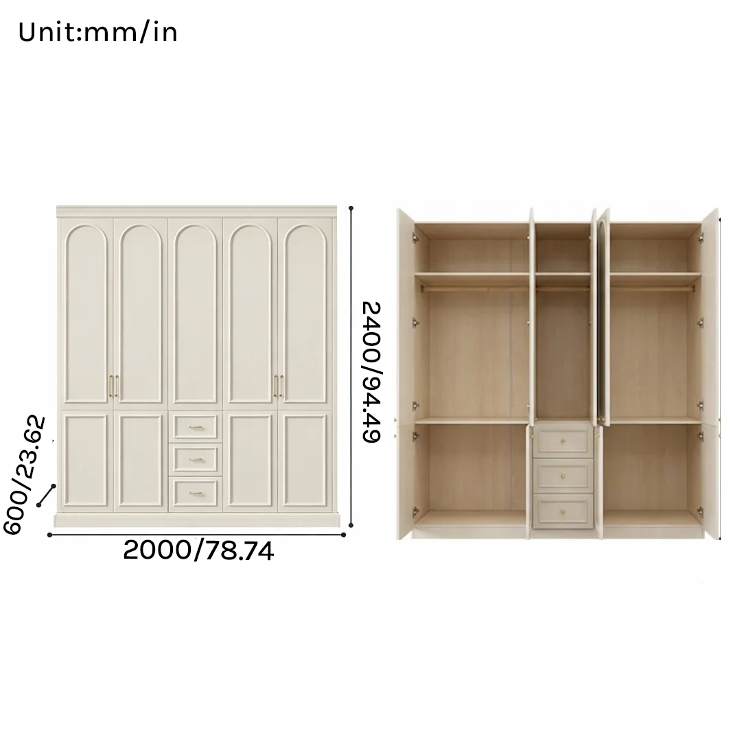 Lune Series - 2000mm Grand Bedroom Wardrobe - French Cream Style 2000mm Luxury Closet System