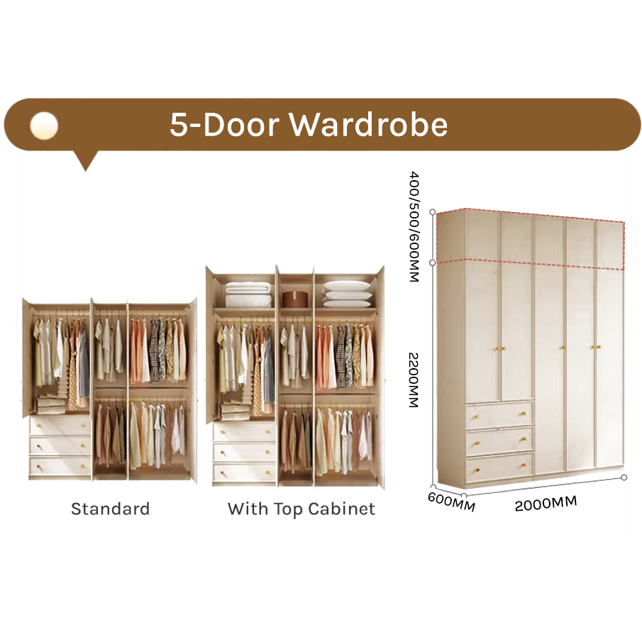 Flex Series - 2000mm Grand Wardrobe - Customizable White Closet with Top Cabinets