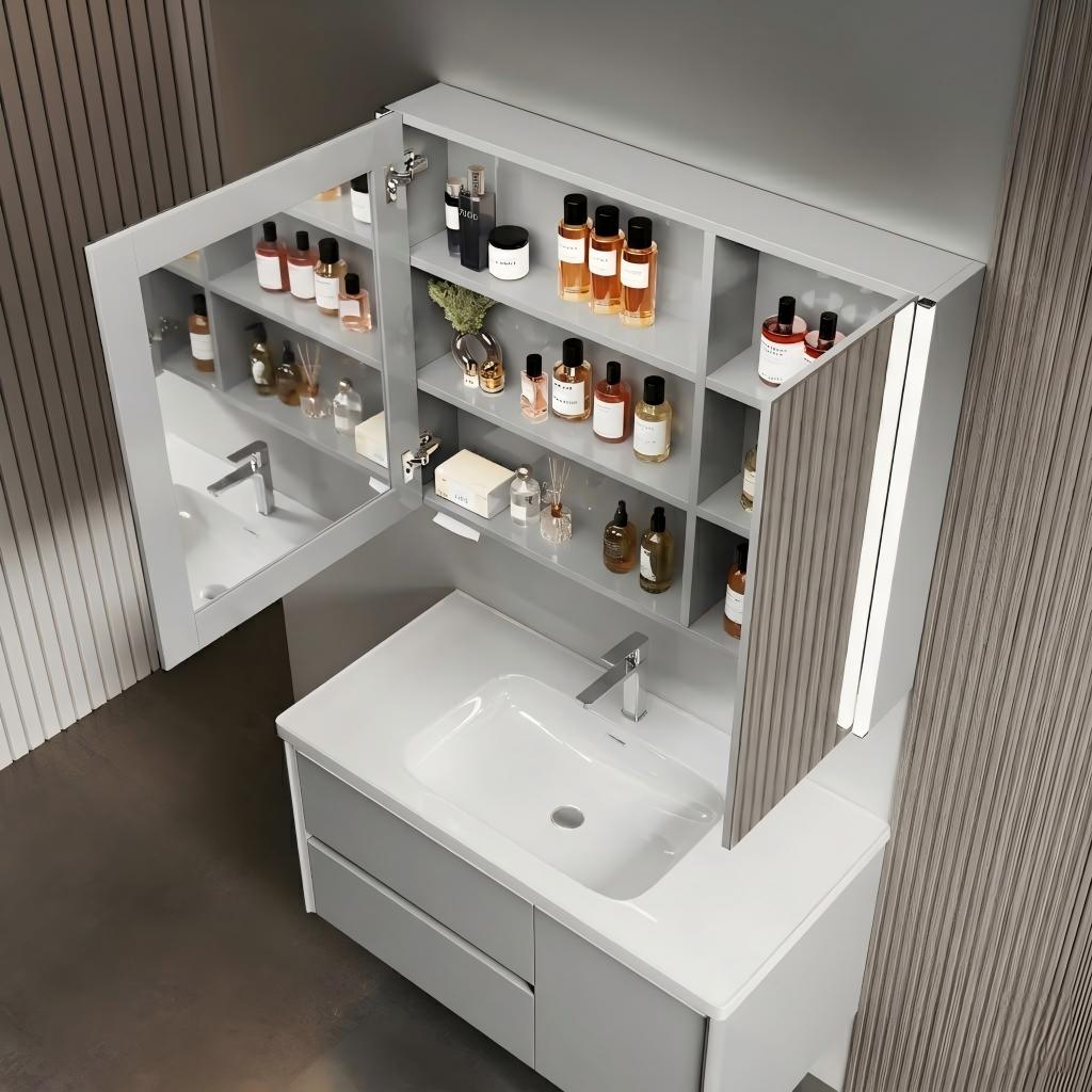 Bathroom Vanity with Solid Wood Framework, Smart Mirror & Ambient Lighting