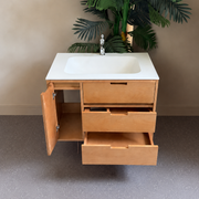 Modern Natural Wood Style Handleless Bathroom Vanity Cabinet