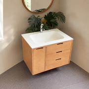 Modern Natural Wood Style Handleless Bathroom Vanity Cabinet