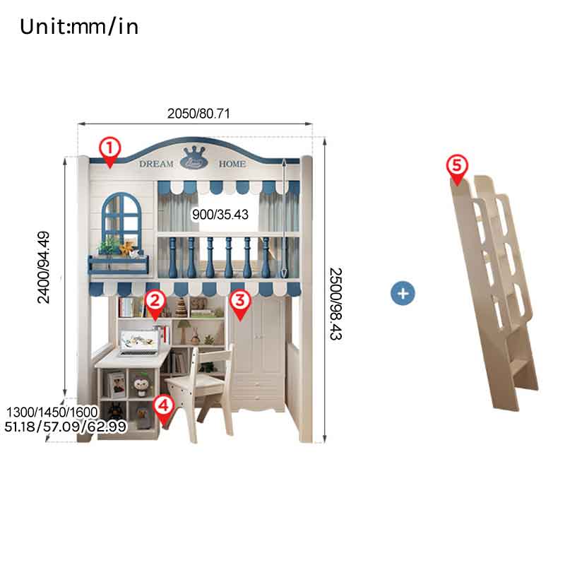 Premium Loft Bed with Ladder & Storage Wardrobe | Space-Saving Functional Bed Combo