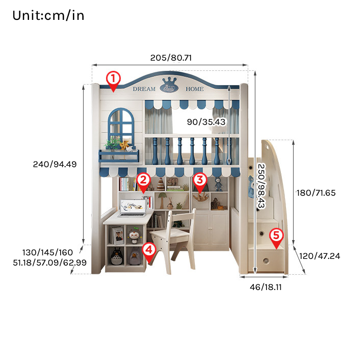 Premium Loft Bed with Stair Cabinet & Storage Wardrobe | Space-Saving Functional Bed Combo