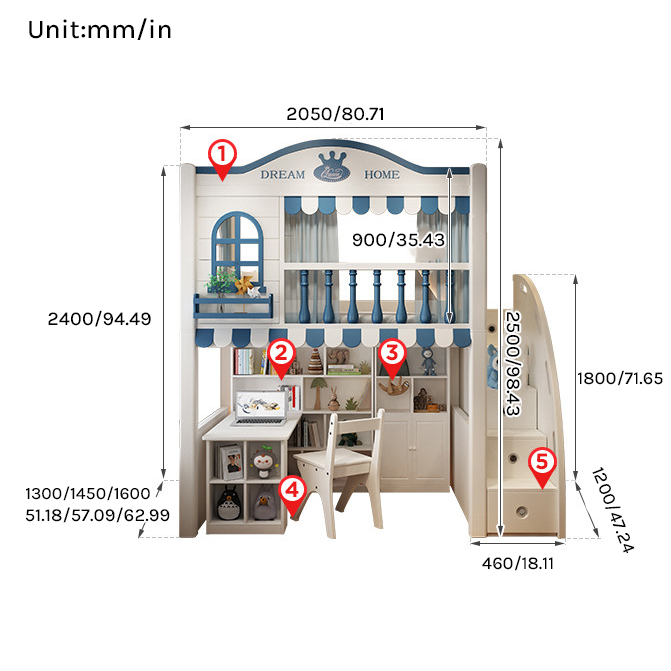 Premium Loft Bed with Stair Cabinet & Storage Wardrobe | Space-Saving Functional Bed Combo