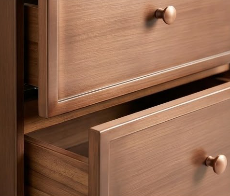 Mid-Century Modern Walnut Finish Floating Bathroom Vanity Cabinet