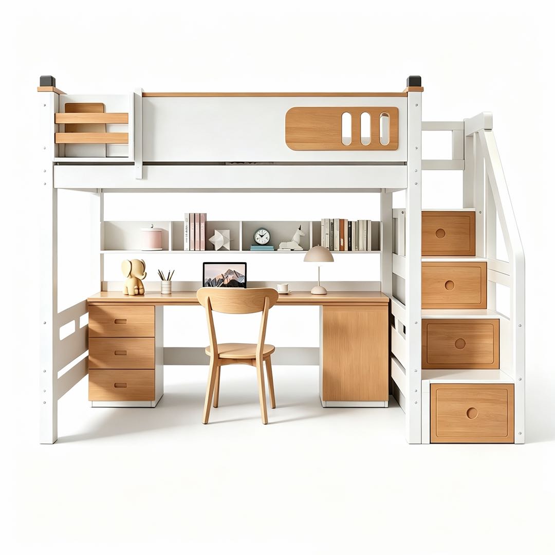 Space-Saving Timber Loft Bed with Integrated Desk & Wardrobe - Premium All-in-One Bedroom Suite