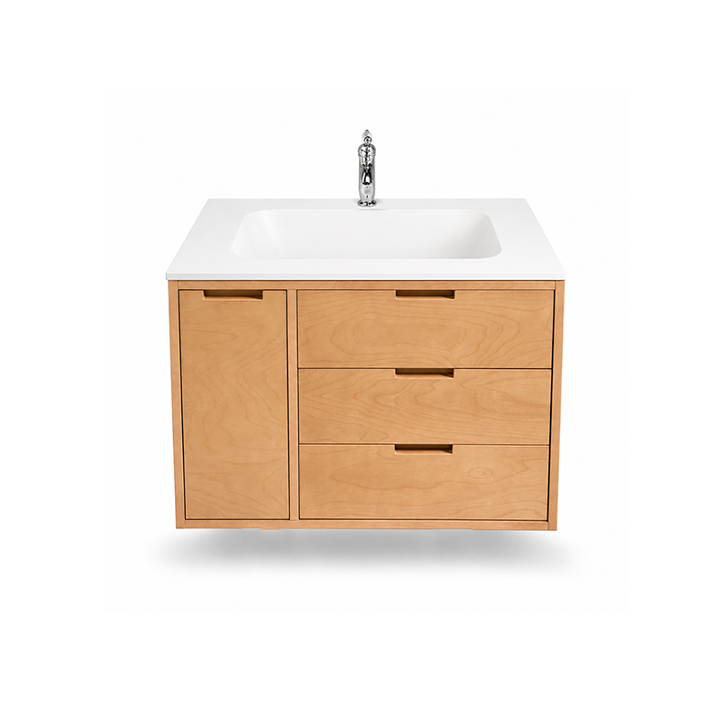 Modern Natural Wood Style Handleless Bathroom Vanity Cabinet