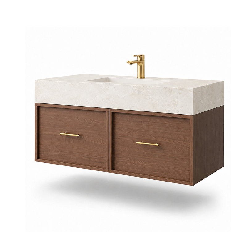 Modern Walnut Floating Sink Cabinet with Drawers for Hotel & Home