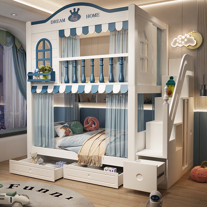 Premium Loft Bed with Stair Cabinet & Storage Wardrobe | Space-Saving Functional Bed Combo
