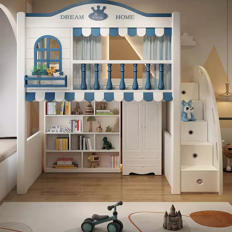Premium Loft Bed with Ladder & Storage Wardrobe | Space-Saving Functional Bed Combo