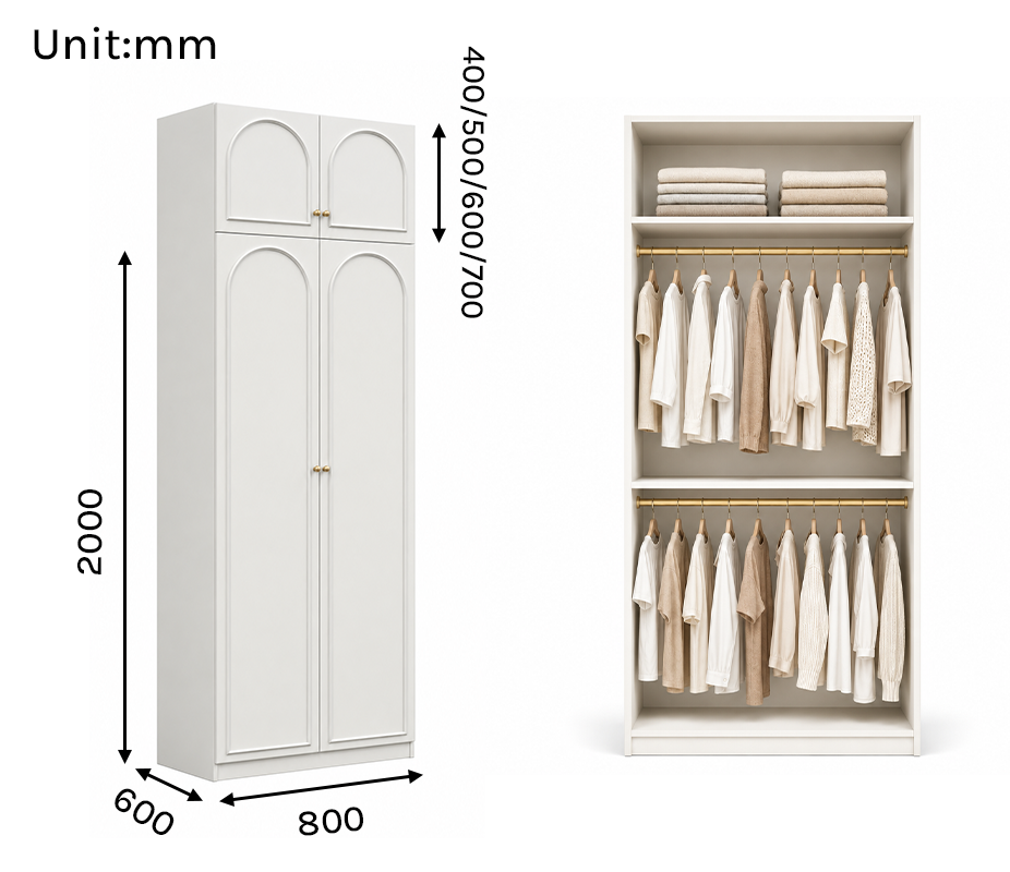 Alto Series - 800mm Compact Arched Wardrobe - Modular Closet with Overhead Cabinet