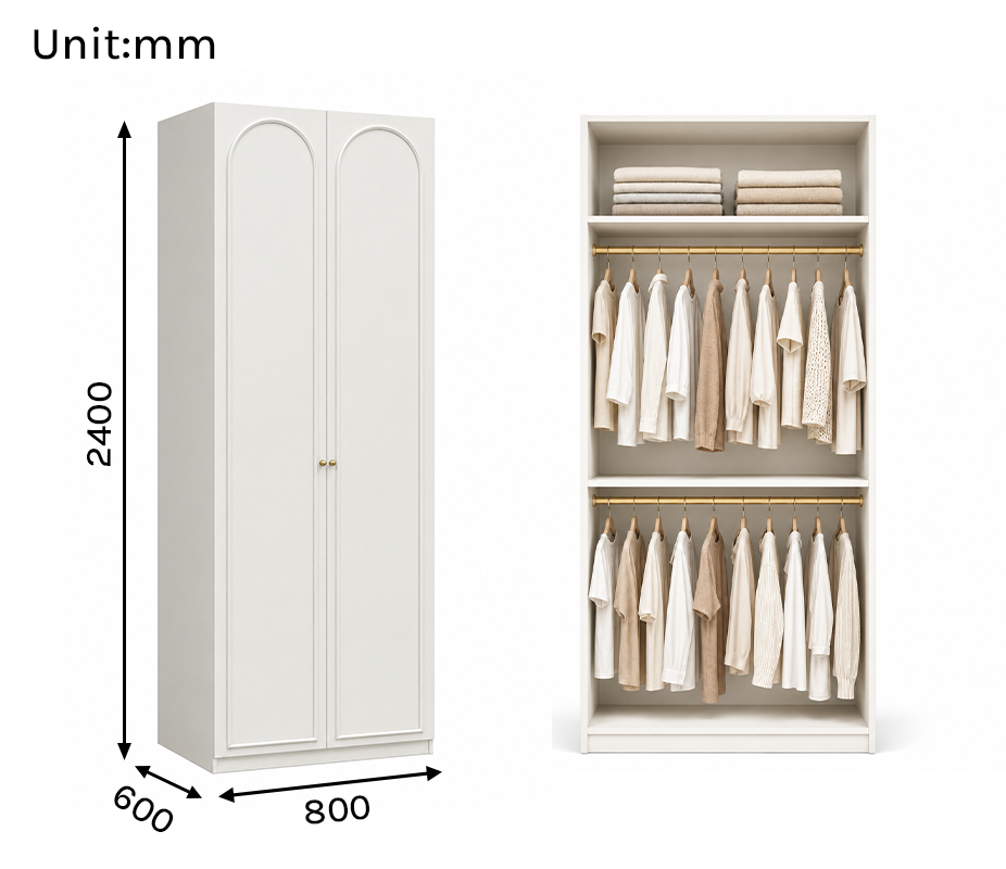 Arcadia Series - 800mm Compact Arched Wardrobe - Extra-Tall Two-Door Closet