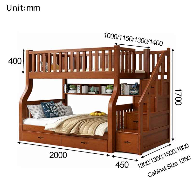 Solid Rubberwood Bunk Bed for Shared Bedrooms and Compact Living Spaces