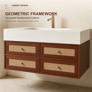 Mid-Century Four Drawer Bathroom Vanity with Seamless Basin | For Modern Bathrooms