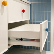 Modern Floating White Bathroom Vanity with Colourful Heart-Shaped Handles & Integrated Ceramic Basin for Bathrooms