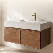Light Walnut French Wood Grain Bathroom Vanity with Seamless Ceramic Basin for Modern Bathrooms