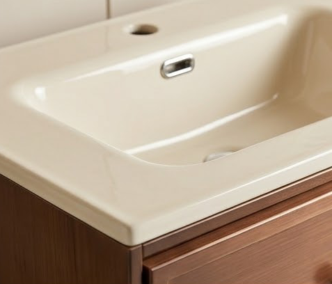 Mid-Century Modern Walnut Finish Floating Bathroom Vanity Cabinet