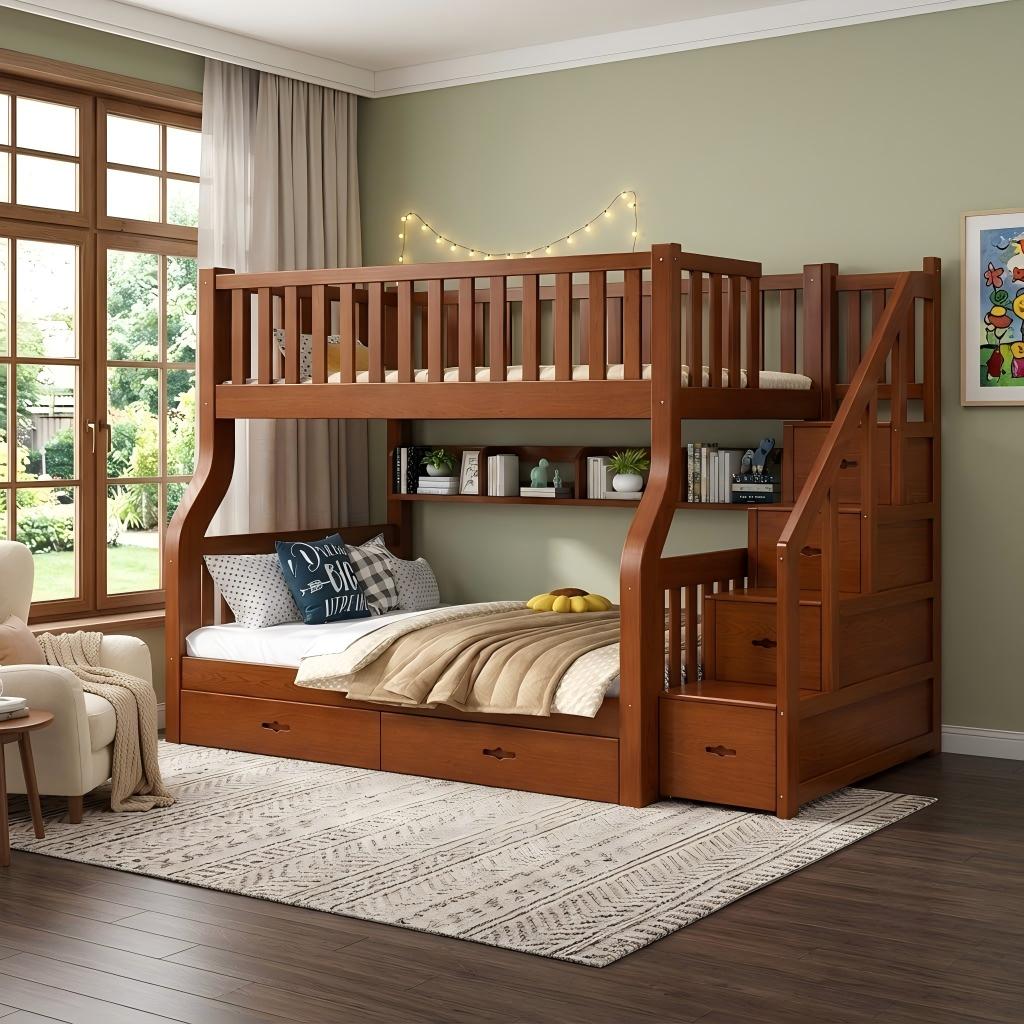 Solid Rubberwood Bunk Bed for Shared Bedrooms and Compact Living Spaces