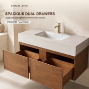 Light Walnut French Wood Grain Bathroom Vanity with Seamless Ceramic Basin for Modern Bathrooms