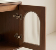 Mid-Century Modern Walnut Finish Floating Bathroom Vanity Cabinet