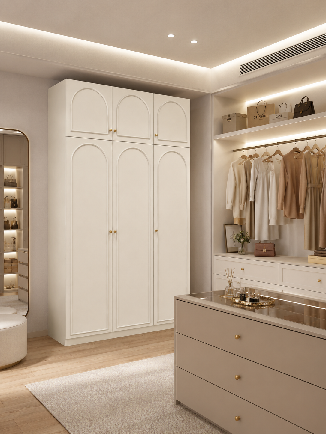 Alto Series - 1200mm Modular Arched Wardrobe - Three-Door Closet with Overhead Storage