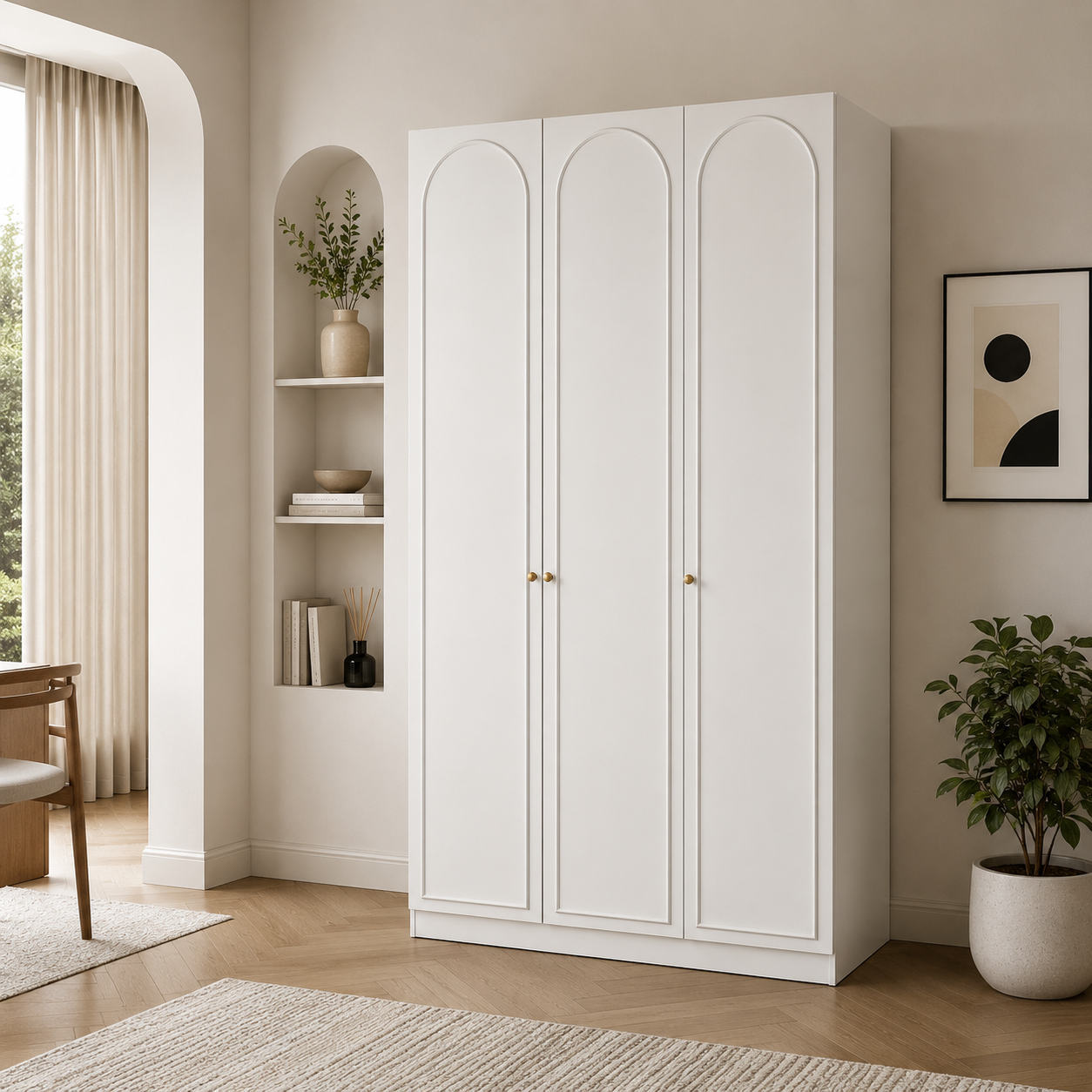 Arcadia Series - 1200mm Modern Arched Wardrobe - Extra-Tall Three-Door Closet