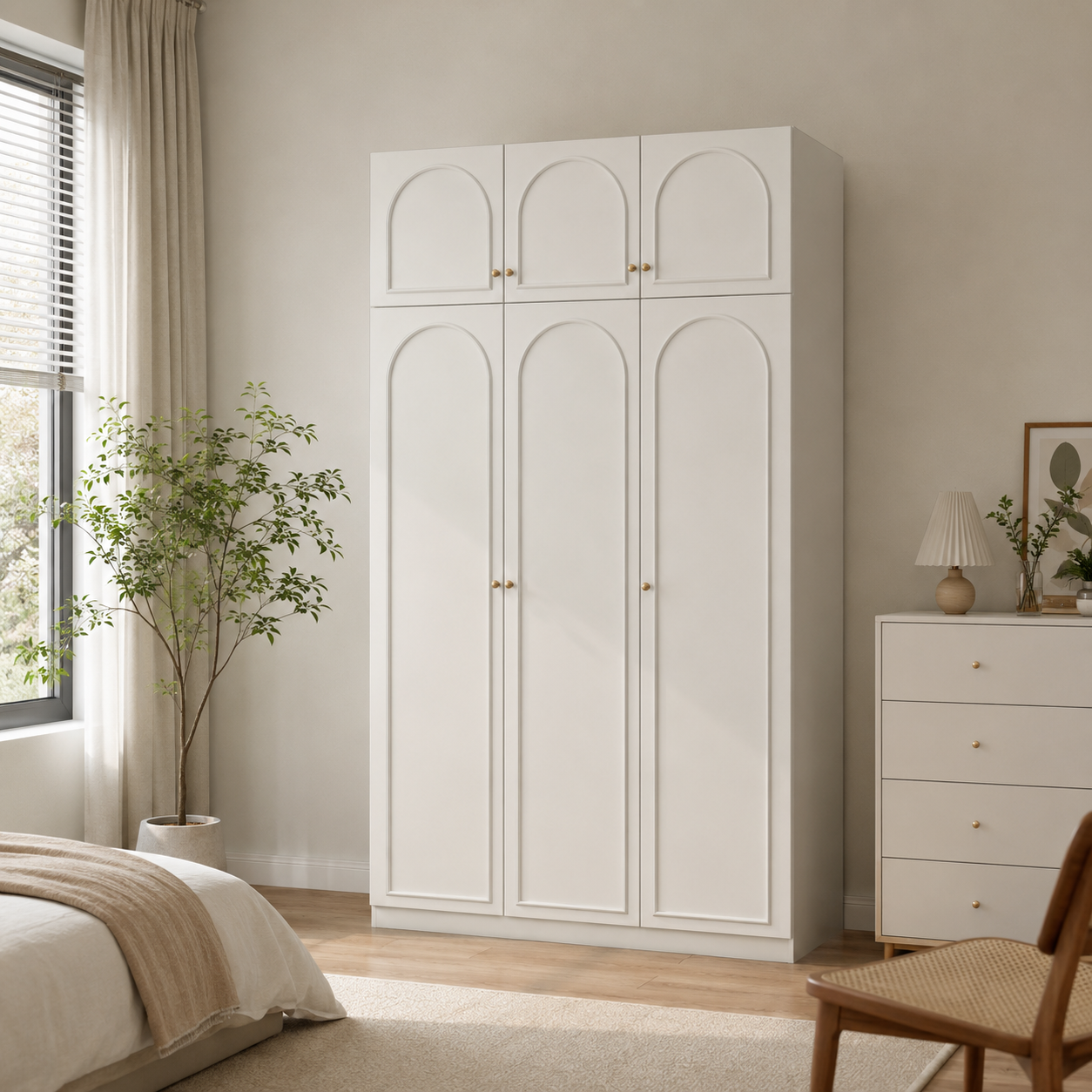 Alto Series - 1200mm Modular Arched Wardrobe - Three-Door Closet with Overhead Storage