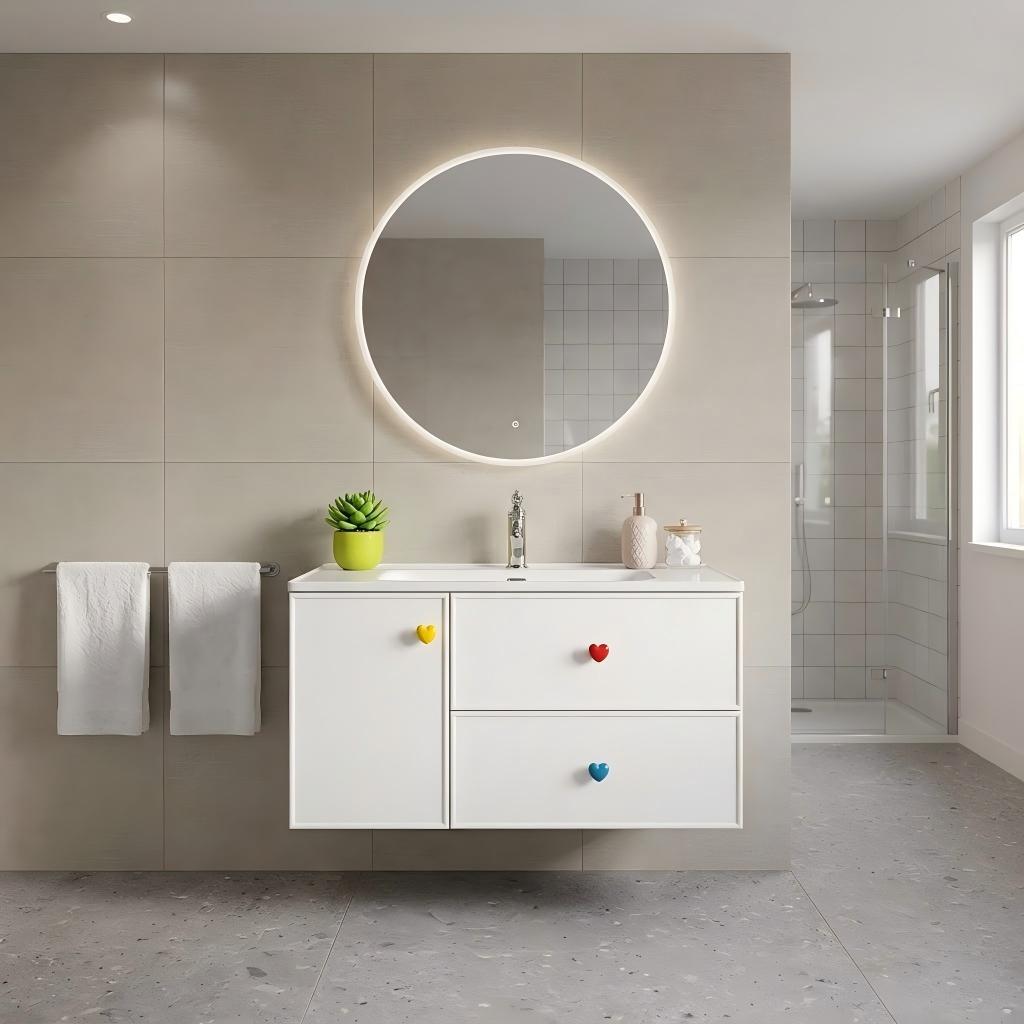 Modern Floating Bathroom Vanity with Heart Handles for Contemporary Bathrooms