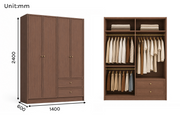 Linea Series - 1400mm Modular Framed Wardrobe - Extra-Tall Four-Door Closet with Drawers