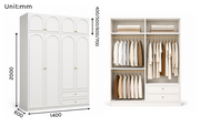 Alto Series - 1400mm Modular Arched Wardrobe - Four-Door Closet with Overhead Storage and Drawers