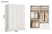 Arcadia Series - 1400mm Modular Arched Wardrobe - Extra-Tall Four-Door Closet with Drawers