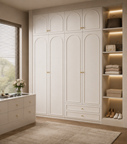 Alto Series - 1600mm Master Bedroom Arched Wardrobe - Four-Door Closet with Overhead Storage and Drawers