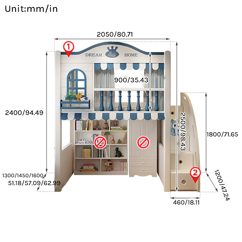 Premium Loft Bed with Stair Cabinet & Storage Wardrobe | Space-Saving Functional Bed Combo
