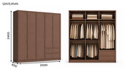Linea Series - 2000mm Grand Framed Wardrobe - Extra-Tall Five-Door Closet with Drawers