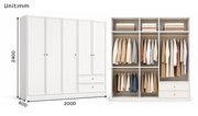 Linea Series - 2000mm Grand Framed Wardrobe - Extra-Tall Five-Door Closet with Drawers