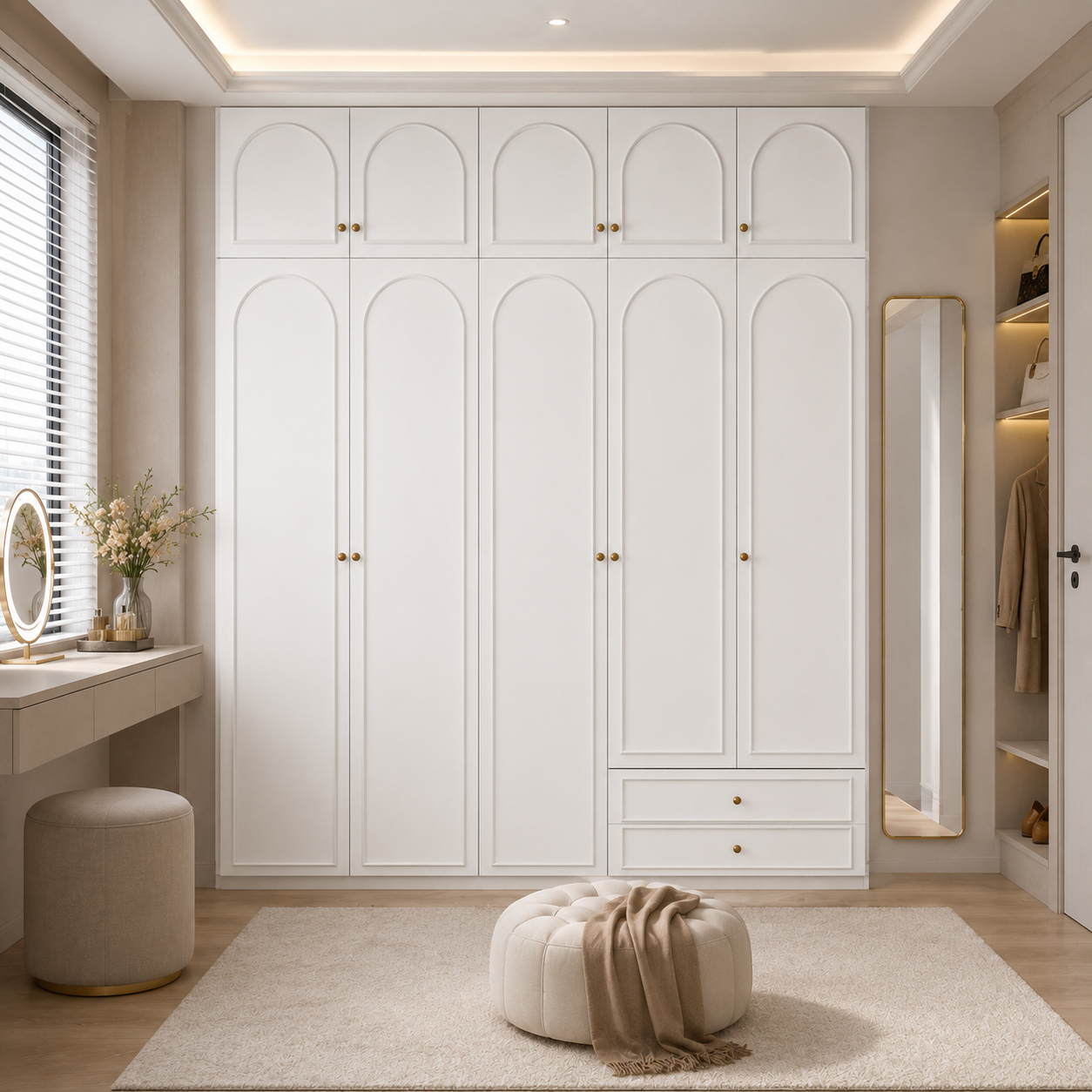 Alto Series - 2000mm Grand Arched Wardrobe - Five-Door Closet with Overhead Storage and Drawers